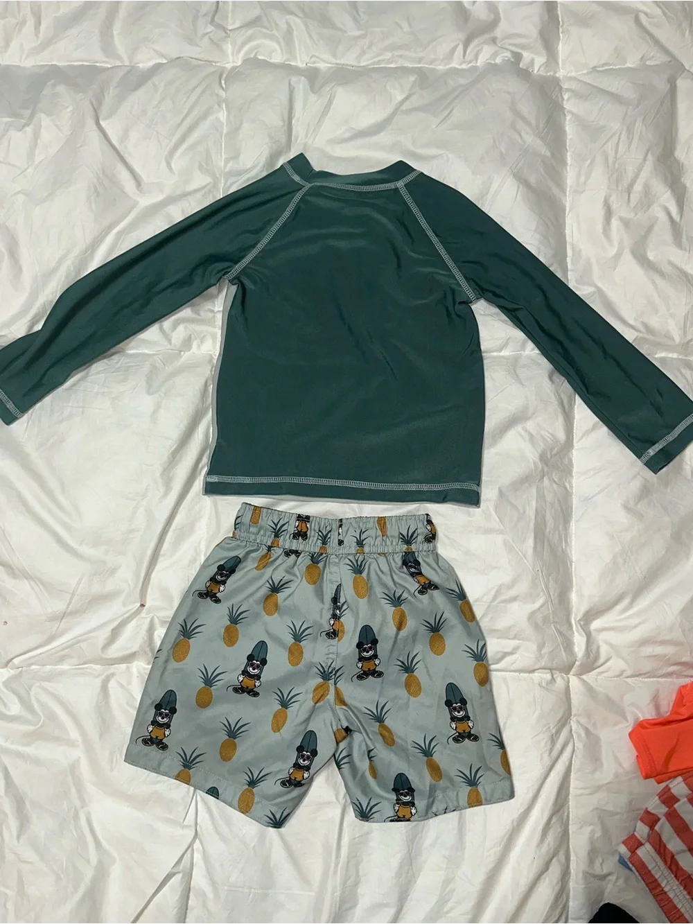 Disney Boys Sage Green & Forest Green Penguin Pineapple Rashguard Set